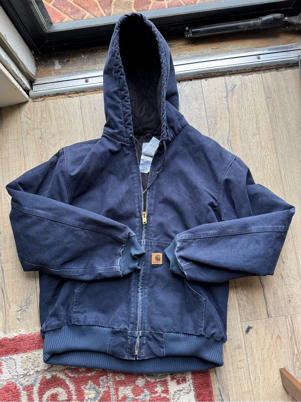 Carhartt 2004 J130 Navy Quilted Hooded Work Jacket